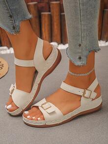 Plus Size 35-45 Beige Fashion Casual Wedge Sandals For Women, Ramadan Eid Al-Adha - Beige Color-changing Imitation Super - View 4