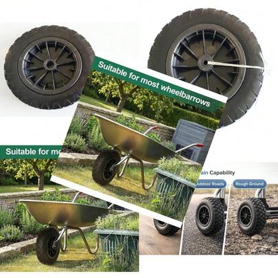 PU Wheelbarrow Wheel 14 Inch 3.50-8 Puncture Proof Solid Heavy Duty Tyre Black