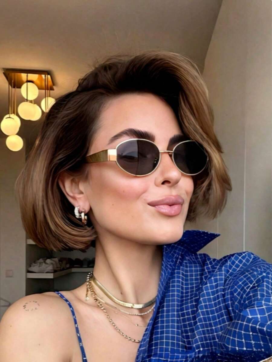 Classic Retro Oval Metal Frame Stylish Glasses, Suitable For Casual, Elegant, Sexy, Retro Street Style, Party And Other Occasions - black gray - View 1