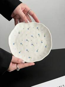 1pc Asymmetrical Hand-Pinched Ruffled Ceramic Dessert Plate, Multiple Floral Swallow Heart Designs, Dessert Plate For Home Afternoon Tea Coffee Cup Tray, High Aesthetic Gift Tableware - Multicolor - View 14