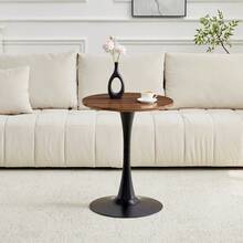 60 Cm Round Side Table / European Style Small Dining Table / MDF Dining Table / Non-Slip And Quiet Table Legs / Suitable For Living Room And Dining Room - 黑色+胡桃木色 - 查看 2