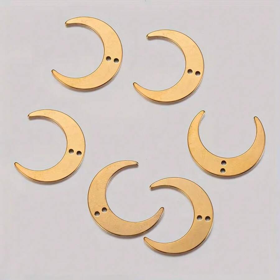 5Pcs Stainless Steel Double Hole Moon Pendant Suitable For DIY Handmade Tassel Earrings And Jewelry Charms - Pendants - View 1