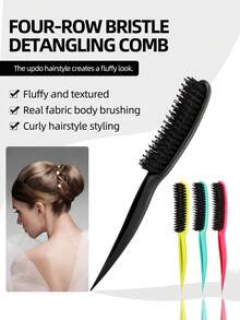 3-Row Nylon Rat Tail Comb, Suitable For Fine Hair, Back Combing, Root Lift, Scalp Massage, Women's Salon And Home Use Hair Brush Set With Smooth Back, Bristle Edge Control Teasing Comb - Multicolor - View 1