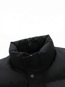 Men's Solid Color Minimalist Casual Cotton Padded Loose Vest Jacket - Black - View 5