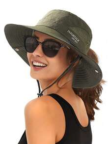 1pc Women's Ponytail Hole UPF 80+ Sun Hat, Large Brim Foldable Beach Summer Hat, Outdoor Bucket Hat,Vacation - A - View 11