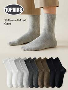 5/10 Pairs Pure Cotton Odor-Resistant Mid-Calf Socks - Multicolor - View 5