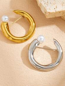 1 Buah Bros Wanita Berbentuk C Berlapis Emas, Modis dan Sederhana, Terbuat dari Baja Tahan Karat dengan Motif Geometris dan Hiasan Mutiara - Geometris - View 4