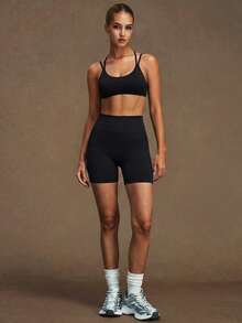 VVX Women Halter Neck Sports Bra Removable Pads Adjustable Straps Backless Ribbed Workout Yoga Gym Top Summer - Black - View 7