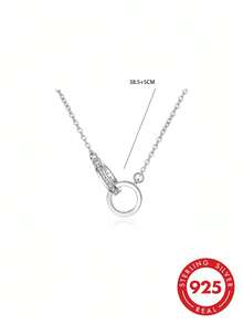 1pc S925 Sterling Silver Geometric Hollow Circle Necklace, Fashionable Light Luxury Personalized Exquisite Korean Minimalist Ins Cold Style Interlocking Design Niche Clavicle Chain, Suitable For Daily Casual Wear, Versatile Elegant Neck Accessory Gift - Ring - View 11