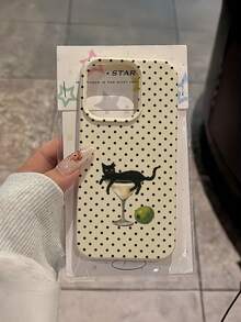 1pc Fashion Full Screen Black Polka Dot Black Cat Cocktail Fruit Watercolor Pattern Phone Case, Anti-Drop Anti-Scratch Anti-Fingerprint Leather Texture TPU Soft Shell Protective Cover Compatible With Samsung S25/S24/S23/S22/S21/A73/A72/A55/A54/A53 Apple 11/12/13/14/14plus/15/15plus/16/16plus/7/8plus/17/17pro And Other Models - Multicolor - View 4