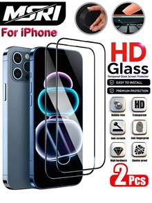 MSRI 2pcs/Pack, Silk-Printed Narrow Black Edge High-Definition Tempered Glass Screen Protector, Full Screen Coverage, High Hardness, Wear-Resistant & Scratch-Resistant, Clear & Transparent, Smooth Screen, Non-Cutting Edges, Easy Installation, Beginner-Friendly, Anti-Fingerprint, Water-Resistant, Compatible With Duo/18Pro Max/18 Pro/18/17 Pro Max/17E/16 Pro/15 Pro/15/14/13/12/11/X And Other Models - Clear - View 2