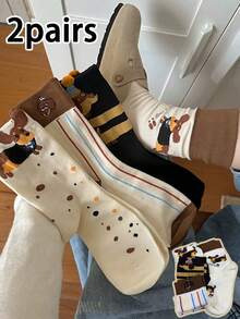 Cute Dachshund Pattern Crew Socks, Cartoon Animal Design, Soft And Breathable, Mid-Calf Height, Novelty Aesthetic Casual Socks For Daily Wear - Multicolor - View 7