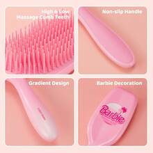 Miniso Barbie 粉色系列漸層水鑽髮梳，PP 與 TPEE 軟橡膠材質，順滑防打結髮刷，適合日常造型，便攜式女孩護髮工具 (1件) - 粉紅色-1PC - 查看 2