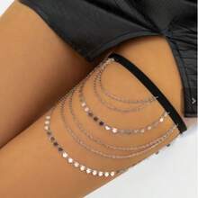 1pc European & American Sexy Women's Thigh Chain, Sweet & Cool Heart Tassel Leg Chain, Beach Leg Chain - Silver - View 3