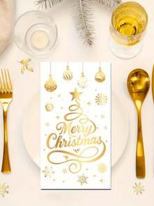 20pcs/1pc Christmas Themed Decorative Napkins, Disposable, With Faux Gold Lettering And Christmas Tree Pattern, Suitable For Christmas Party, Birthday, Themed Event, Vintage Party, Etc. - One Size Fits All - View 8