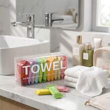 14pcs 100% Cotton Compressed Towels - Ultra Soft, Hand Wash, Modern Rectangular, Disposable Travel And Home Face Towel Set - Multicolor - View 10