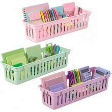 6pcs Classroom Pencil Storage Baskets, Plastic Stationery Organizer 25.5x7.5x6cm, Colorful Pen Holder Storage Box, Suitable For Teachers, Students, Home Learning And Office - Storage Basket - View 3
