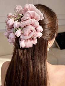 1 Large Tulip Hair Claw For Thick Hair, Daily, Dating Outfit Accessory - Pink - View 1