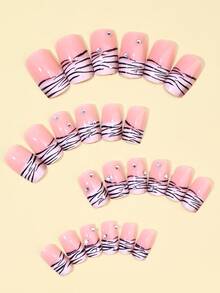 French Tip Press On Nails Square Fake Nails With Leopard Print Designs Glossy Glue On Acrylic Nails Nude Pink False Nail Press Ons For Women 24Pcs - Multicolor - View 3