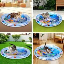 1 pièce Lit d'eau gonflable épais, grand et rond, en forme de requin durable, convient aux chats et aux chiens; Jouet de tapis d'eau exclusif pour animaux de compagnie; Jouet de jeu pour chat - Multicolore - Voir 8