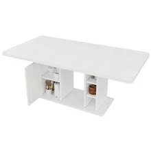 Mesa de comedor extensible de 140/180 x 80 cm, apta para 6-8 personas, con espacio de almacenamiento, tablero reforzado, mesa de comedor extensible de estilo escandinavo, color roble. - Blanco - Ver 8
