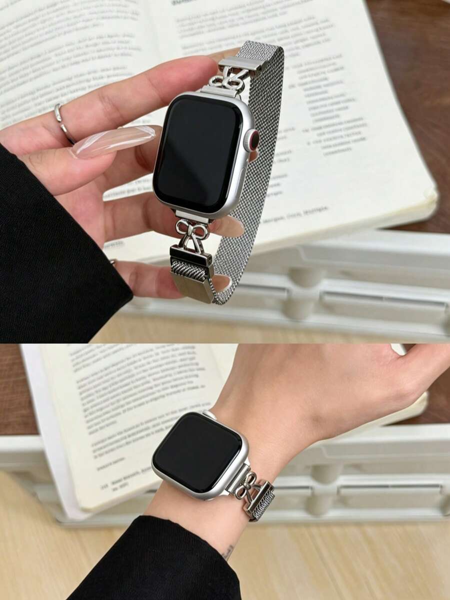 1pc Diamond Shiny Metal Bracelet, Compatible With Apple Watch Band, Women's, Suitable For 38mm 40mm 41mm 42mm 44mm 45mm 46mm 49mm, Ultra 11/10/9/8/7/6/5/4 Series - Silver - View 1