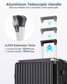Suitcase With Cup Holder Zip Free Aluminium Frame PC Hard Shell Luggage 20 Inch Cabin 24 Inch Medium 28 Inch Large TSA Lock 3 Piece Luggage Set Black - Black - View 6