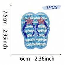 1pc Blue Summer Sequin Iron On Patches Tropical Beach Ocean Embroidered Applique Pink Patches For Hats, Clothes, Bags, Jackets, Backpacks, Vacation Decor - Blue - View 16