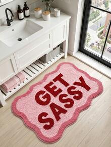 1件裝粉色甜酷波浪邊 GET SASSY 植絨浴室地墊，TPR防滑底背，適用廚房、戶外、室內、走廊、臥室、客廳、床邊，可機洗易清潔，臥室浴室裝飾地毯 - 彩色 - 查看 5