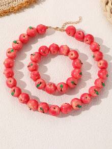NAIZHU 1/2pcs Fashion Creative Colorful Y2K Dopamine Resin Fruit Necklace Strawberry Apple Necklace Daily Party Accessory - Multicolor - View 14