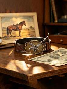 1pc Western Style Vintage Distressed Brown Leather Belt, Floral Embossed PU Leather Belt, Unisex, Suitable For Any Occasion - Multicolor - View 13