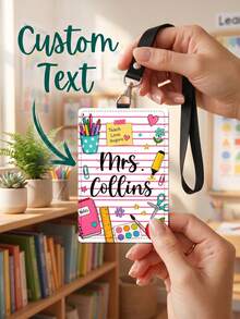 1pc Custom Teacher Name Badge Holder,ID Card Cover With Lanyard,First Of School Gift,Teacher Gift,Teacher Appreciation Gift,Back To School,Luggage Tag - Multicolor - View 7