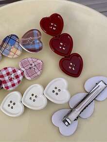 Cute Plaid Heart Decor Hair Clip, Side Bangs Hairpin Accessories For Girls,Hair Claws,Bobby Pin - Multicolor - View 8