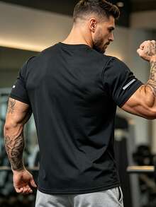 1 Piece Men's Summer Athletic T-Shirt, Outdoor Running Workout Short Sleeve, Lightweight Training Top Sports - Black - View 2
