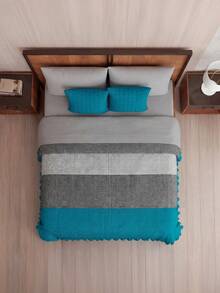Home Elephant Double Quilt With Decorative Cushions - Blue - View 5