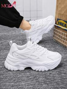 Zapatillas de deporte para exteriores, versión coreana de suela gruesa, modernas y versátiles, transpirables, deportivas y de ocio, zapatos blancos - Beis - Ver 2