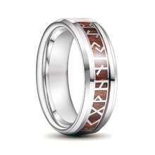 Wood Inlay Nordic Rune Wide Ring, Vintage Retro Band For Business, Outdoor Travel & Men's Anniversary Holiday Gift - Silver Viking Rune Wood Grain Ring - View 7