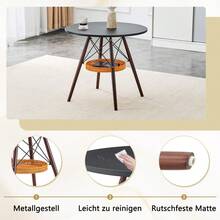 Dining Table With A Diameter Of 80 Cm / Dining Table With An MDF Tabletop / Metal Frame / Woven Storage Basket / Solid Wood Table Legs / Suitable For Small Dining Areas, Balconies, And Corners In The Living Room - Walnut Wood, Black - View 5