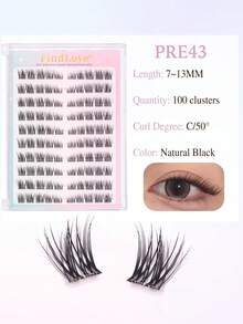 FindLove 100 Clusters Natural Pre-Glued Cat Eye Eyelash Extensions, Self-Adhesive Fluffy 7-13mm Mixed Length, No Glue Needed, Reusable Long-Lasting DIY Eyelash Extensions, Makeup Tool Gift For Women And Girls - C - View 9