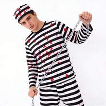 Men's Halloween Striped Cosplay Costume, Includes Top + Pants + Hat - Multicolor - View 10