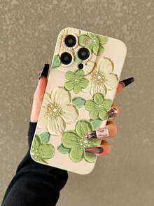 Floral Painted Beige Minimalist Fashion Creative Shockproof Phone Case, Compatible With Ip 17/Ip 17pro/Ip 17promax/ IP16/11/16pro/16plus/16promax/16e/15Promax/13/14/12/XS/XR/7G/8P, Compatible With Samsung Galaxy S26/S26PLUS/S26 UltraS25/S25PLUS/S25 Ultra/A16/A36/A26/A56/A50/A12/A32/A52/A72/A51/A21S/A13/A14/S24/S24PLUS/S24Ultra/S20/S23/S22/A53/S20FE/S21/, Shockproof Phone Protective Case - Multicolor - View 3