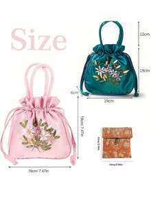 Tas Tangan Serut Bordir Vintage, Dompet Perhiasan Vintage dengan Kancing Bunga Delima, Tas Clutch Kecil Bordir, Tas Penyimpanan Multifungsi Wanita, Tas Penyimpanan Perhiasan Bordir, Dompet Koin, Tas Ember Ibu dengan Bordir Tali Serut, Dapat Digenggam/Digantung di Pergelangan Tangan, Praktis untuk Penyimpanan Kartu, Koin, dan Barang Kecil Sehari-hari, Gaya Vintage Cocok untuk Berbagai Pakaian - MultiWarna - View 9