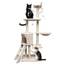Cat Tree Cat Climbing Frame, 5-Storey Large Cat Tower With Perch Hammock Cat Scratching Post, Wooden Cat Frame, Indoor Play Furniture - BEIGE1 - View 4