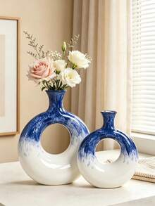 1pc Nordic Style Ceramic Hand-Painted Colorful Round Vase, Decorative Flower Pot, Suitable For Living Room, Hotel, Homestay, Home Decor, Home Ornament, Vase, Centerpiece, Dining Table Decoration Gift, Birthday, Graduation, Back To School, Room Decor - Multicolor - View 1