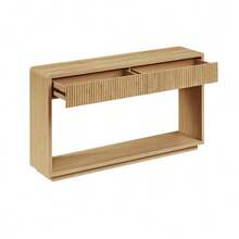 Modern Entryway Console 150 Cm Wide, With Two Large Storage Drawers And An Open Shelf At The Bottom, Ideal For A Hallway Or Living Room (Light Oak). - 自然色 - 查看 7