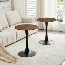 60 Cm Round Side Table / European Style Small Dining Table / MDF Dining Table / Non-Slip And Quiet Table Legs / Suitable For Living Room And Dining Room - 黑色+胡桃木色 - 查看 8