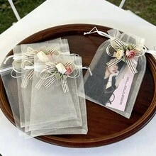 6pcs Party Gift Mesh Packaging Bags, Drawstring Pouches, Gift Packaging Bags, Premium Exquisite Gift Bags, Bow Flower Drawstring Gift Packaging Bags, Women's Jewelry Gift Bags, Large Capacity Storage Bags, Suitable For Party, Birthday, Wedding And Other Mesh Drawstring Gift Packaging Bags. - Gift Bags - View 5