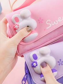 1pc Large Capacity Cartoon Pencil Case, Cute Pencil Box, Girly Pencil Case, Three-Layer Canvas, Fresh And Cute Pencil Case, First Day Of School - Multicolor - View 6