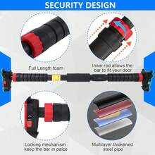 Barra de tirar ajustable para la puerta, Barra de barbilla de 440LBS pesada, No hay instalación de tornillos, Medidor de nivel incorporado, Grip de bloqueo automático, Entrenamiento de fuerza de gimna - Cabeza de toro - Ver 6