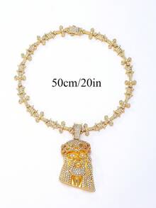 Iced Out Jesus Face Pendant Cross Cuban Chain Necklace, Gold Silver Two Tone Hip Hop Rhinestone Religious Jewelry For Men - Jesus Head Cross Hip Hop Necklace - View 6